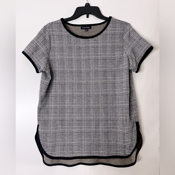 Max Edition Tops - Max Edition Houndstooth Boxy Plaid Blouse leather hems